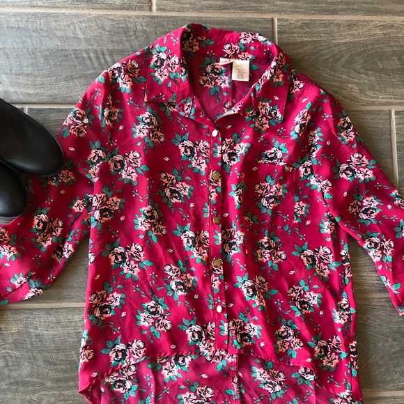 Bright Pink and Teal Floral Dressy Top - Picture 1 of 2